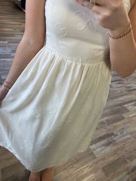 Square Neck Textured Midi Dress - Cream