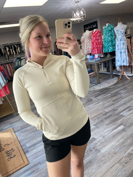 Ribbed Quarter Zip Active Pullover - Natural