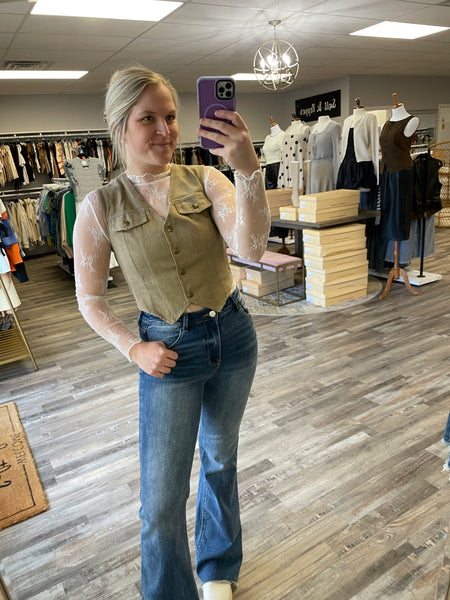 Denim Vest Top - Tan