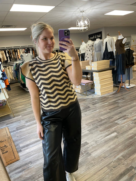 Wave Striped Sweater Top - Taupe Brown