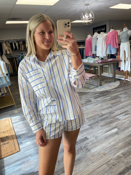 Striped Poplin Shorts - White/Blue
