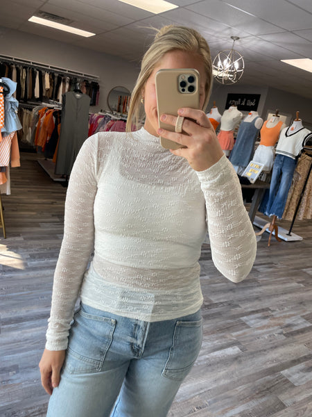 Patterned Lace Long Sleeve - White