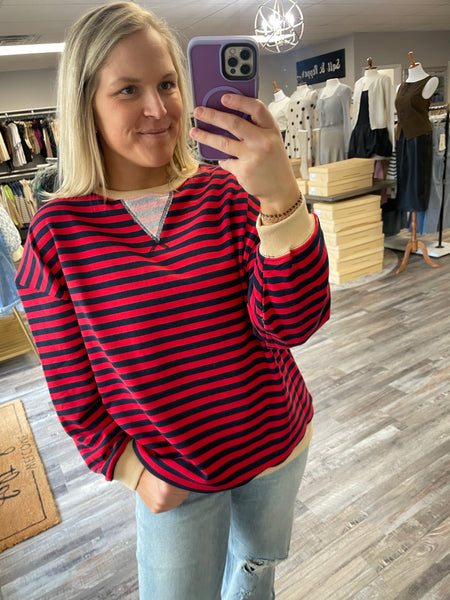 Striped Knit Top - Red/Navy