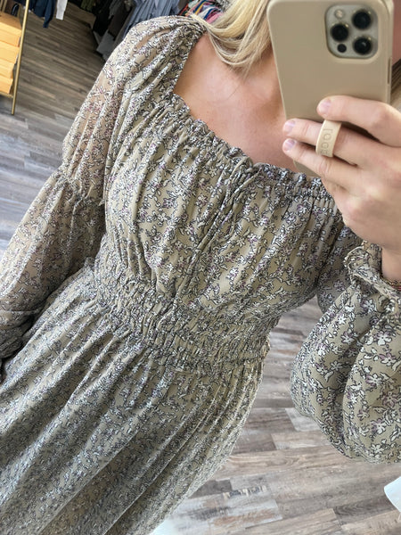 Floral Midi Dress - Taupe