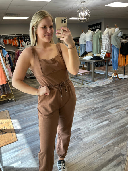 Square Neck Sleeveless Jumpsuit - Chocolate