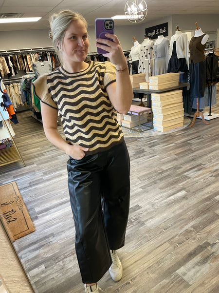 Wave Striped Sweater Top - Taupe Brown