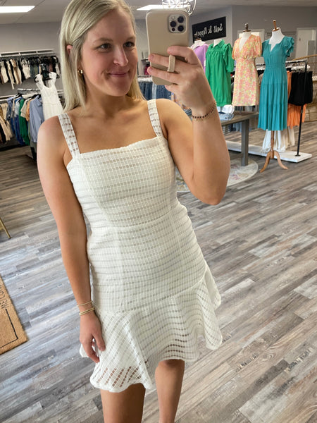 Jacquard Peplum Mini Dress - White