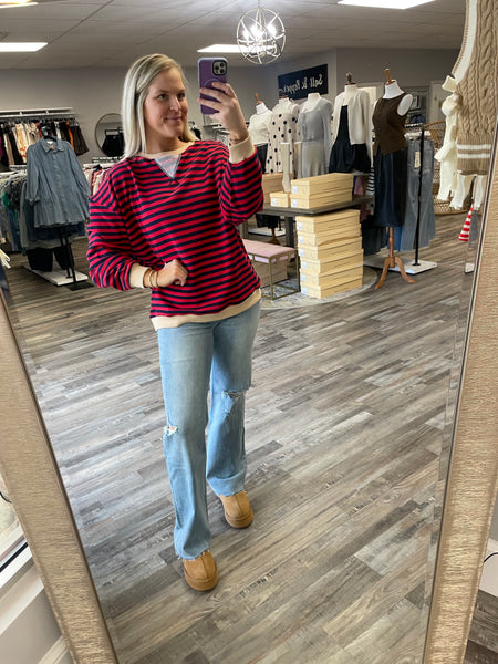 Striped Knit Top - Red/Navy