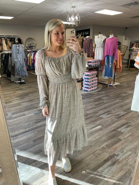 Floral Midi Dress - Taupe