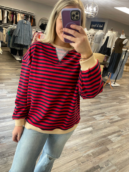 Striped Knit Top - Red/Navy