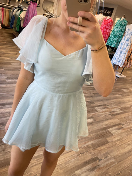 Sweetheart Sheer Overlay Dress - Blue