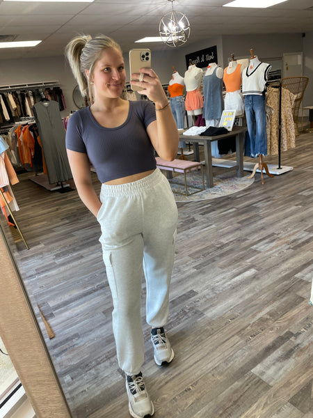Seamless Scoop Neck Crop Top - Gray