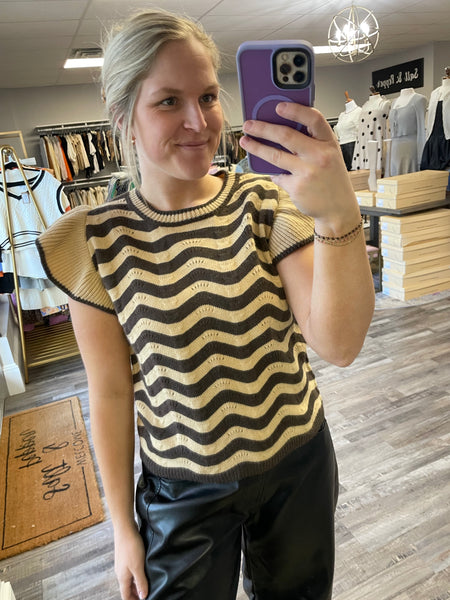 Wave Striped Sweater Top - Taupe Brown
