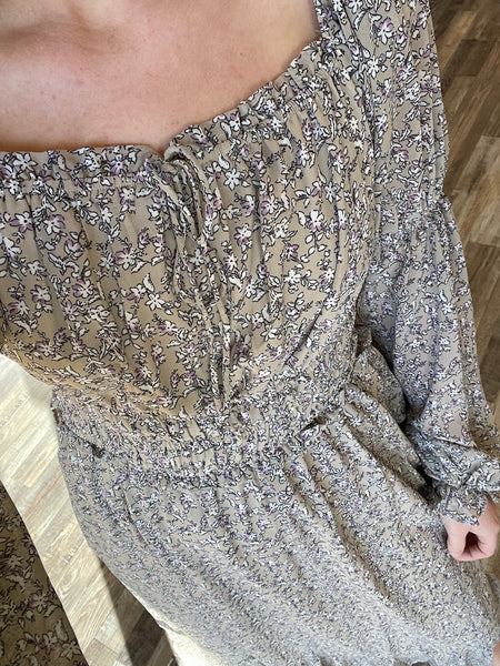 Floral Midi Dress - Taupe