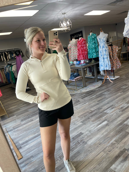 Ribbed Quarter Zip Active Pullover - Natural