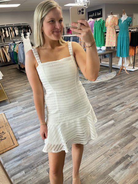 Jacquard Peplum Mini Dress - White