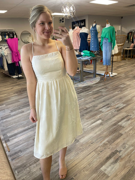 Square Neck Textured Midi Dress - Cream