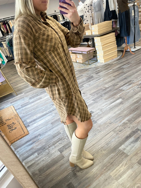 Oversized Plaid Dress - Mocha