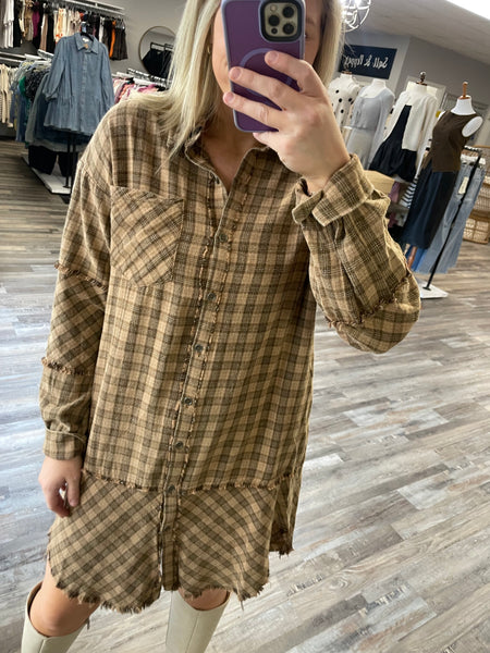 Oversized Plaid Dress - Mocha
