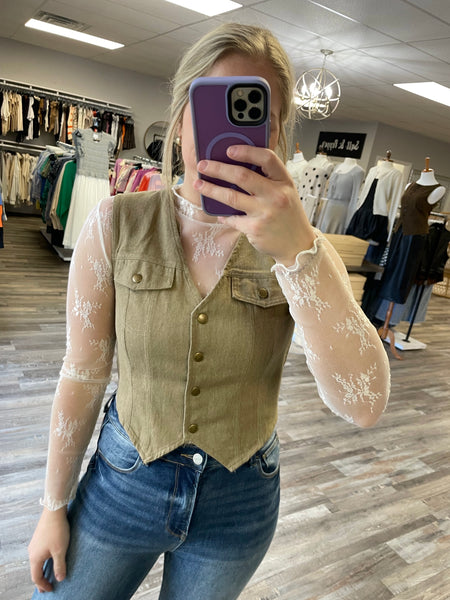 Denim Vest Top - Tan