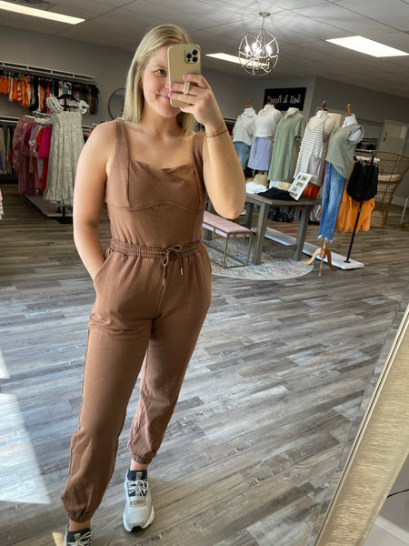 Square Neck Sleeveless Jumpsuit - Chocolate