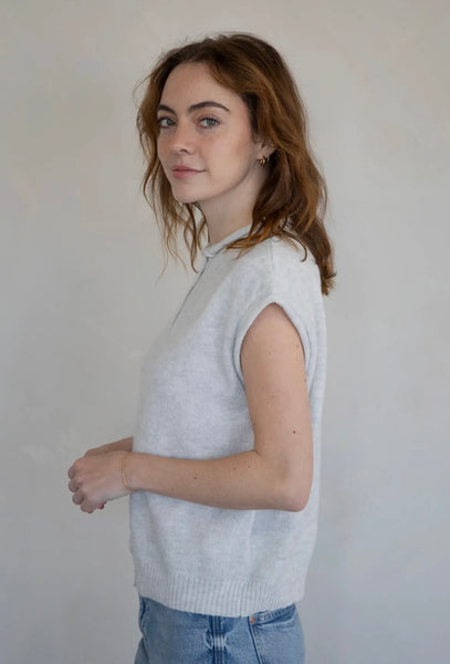 Button Up Sweater Vest - Light Grey