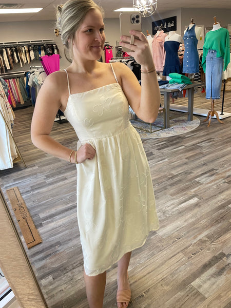 Square Neck Textured Midi Dress - Cream