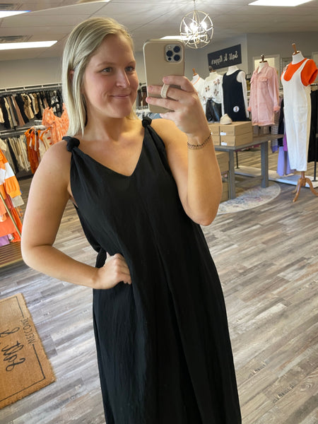 Shoulder Twisted Midi Dress - Black