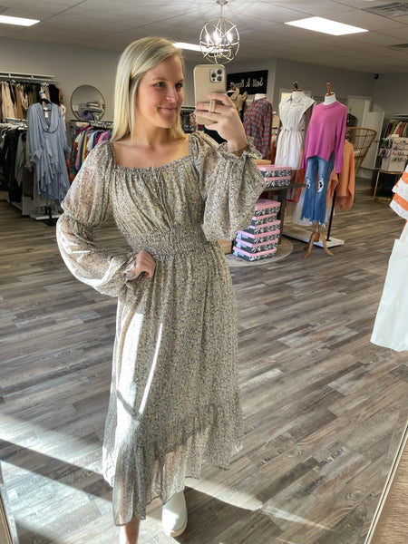 Floral Midi Dress - Taupe