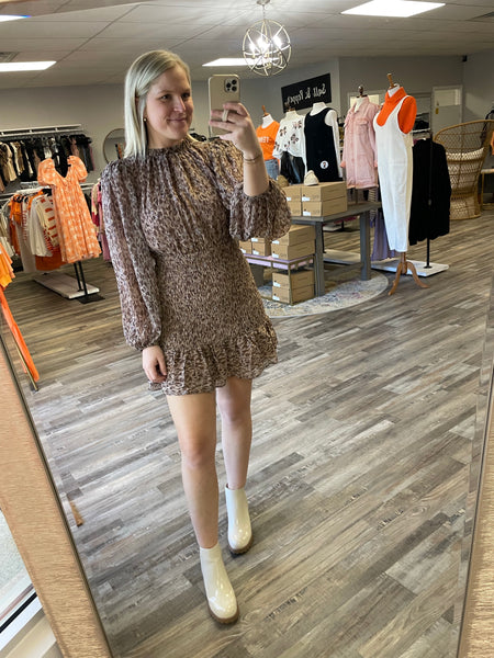 Smocked Long Sleeve Dress - Sandstone