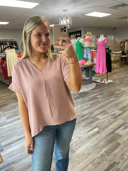 V-Neck Woven Top - Rose Wood