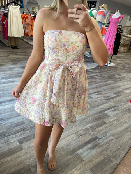 Floral & Eyelet Aline Mini Dress - Cream/Multi
