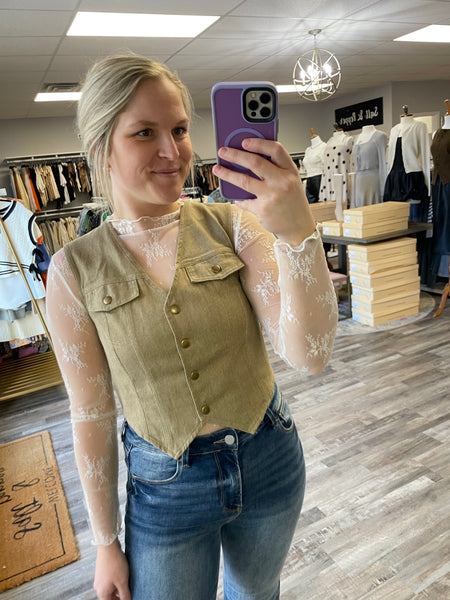 Denim Vest Top - Tan