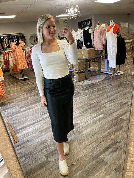 Leather Midi Skirt - Black