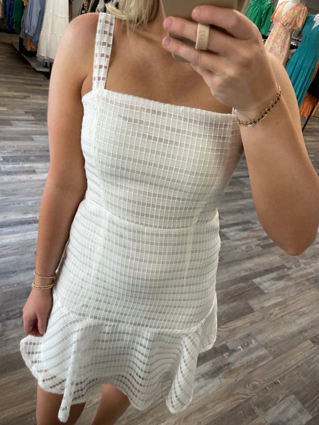 Jacquard Peplum Mini Dress - White
