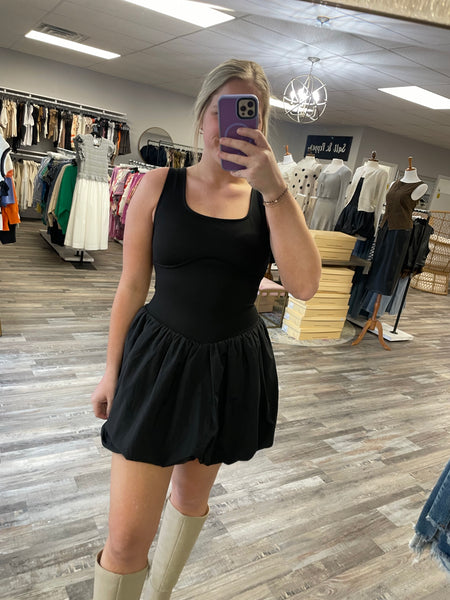 Bubble Hem Mini Dress - Black