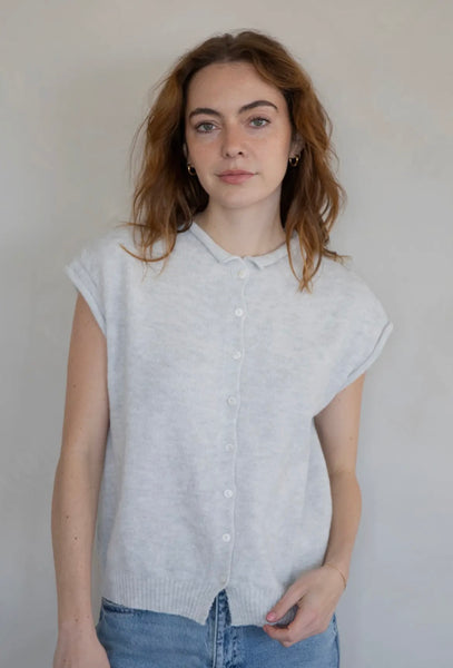 Button Up Sweater Vest - Light Grey