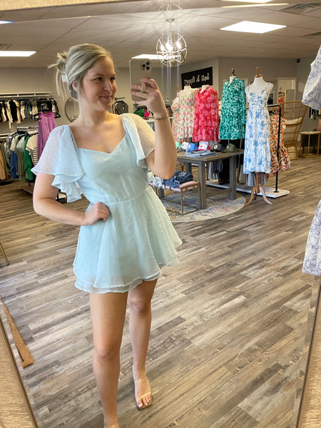 Sweetheart Sheer Overlay Dress - Blue