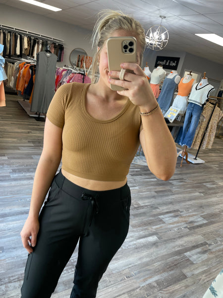 Seamless Scoop Neck Crop Top - Brown