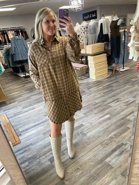 Oversized Plaid Dress - Mocha
