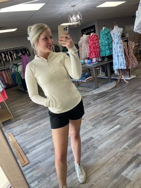Ribbed Quarter Zip Active Pullover - Natural