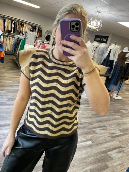 Wave Striped Sweater Top - Taupe Brown
