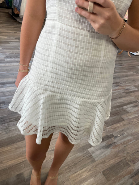 Jacquard Peplum Mini Dress - White