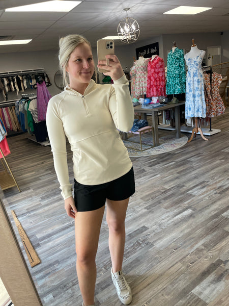 Ribbed Quarter Zip Active Pullover - Natural