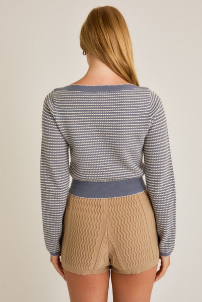 Striped Boat Neck Sweater - Blue/Cream