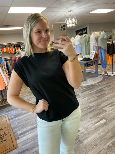 Braided Detail Cap Sleeve Top - Black