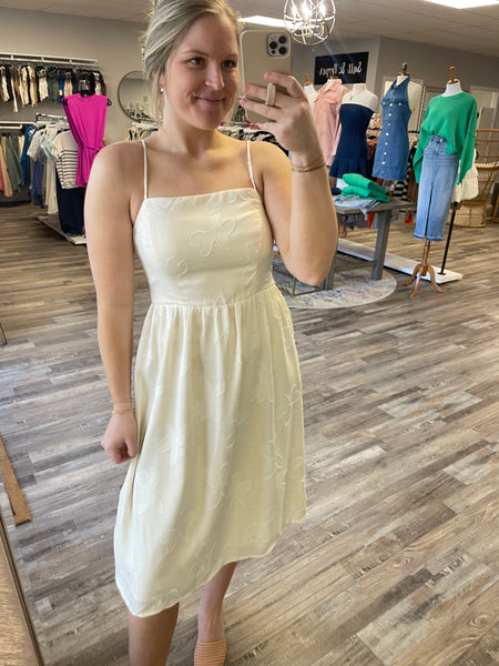 Square Neck Textured Midi Dress - Cream
