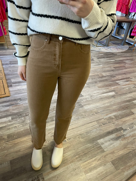 Raw Hem Side Slit Straight Jeans - Cocoa | Risen Jeans