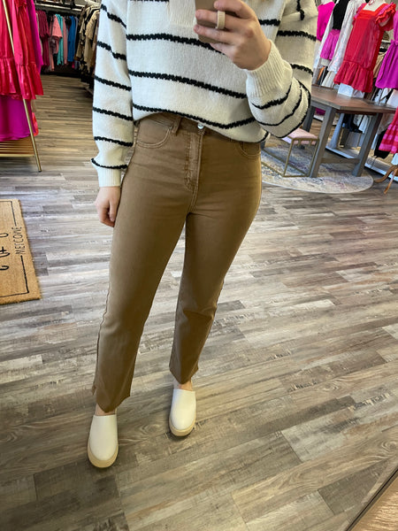 Raw Hem Side Slit Straight Jeans - Cocoa | Risen Jeans