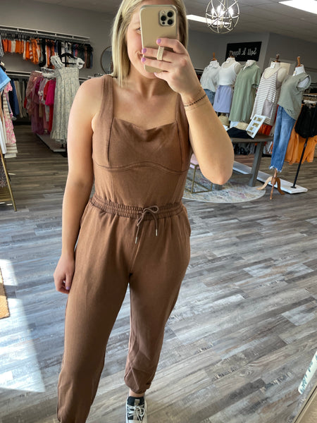 Square Neck Sleeveless Jumpsuit - Chocolate